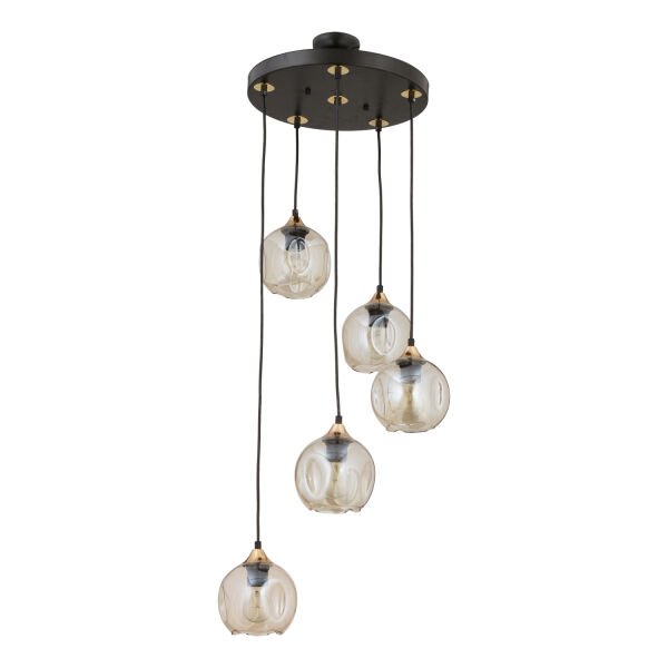 Karya 5Li Yuvarlak Siyah Gold Modern Sarkıt Genç Odası Yatak odası Retro Salon Avize
