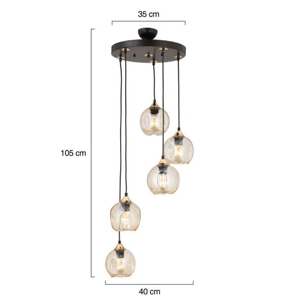 Karya 5Li Yuvarlak Siyah Gold Modern Sarkıt Genç Odası Yatak odası Retro Salon Avize