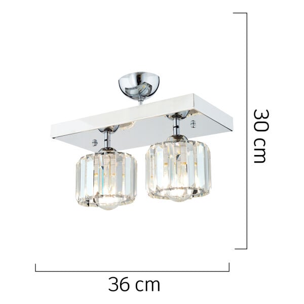 Sabrina 2 Li Krom Kaplama Plafonyer Kristalli Taşlı Modern Tasarım Kristal Salon Avize