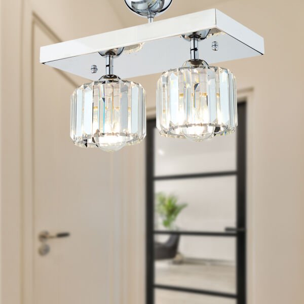 Sabrina 2 Li Krom Kaplama Plafonyer Kristalli Taşlı Modern Tasarım Kristal Salon Avize