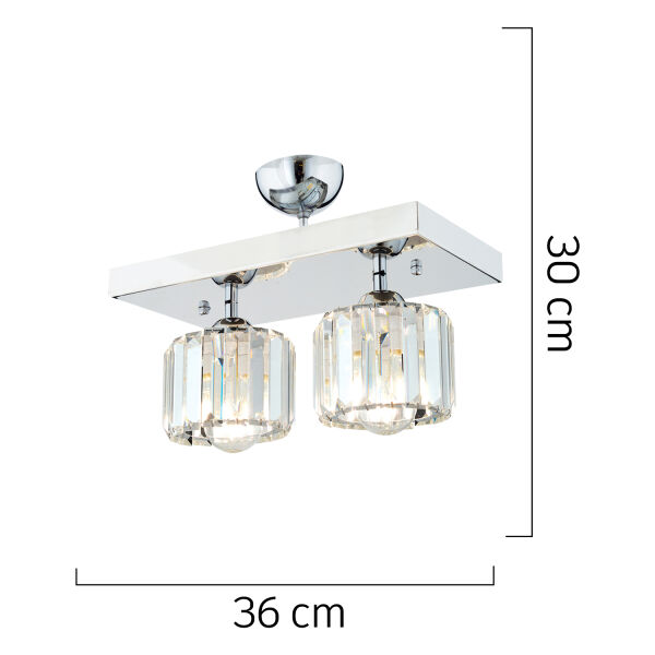 Sabrina 2 Li Krom Kaplama Plafonyer Kristalli Taşlı Modern Tasarım Kristal Salon Avize