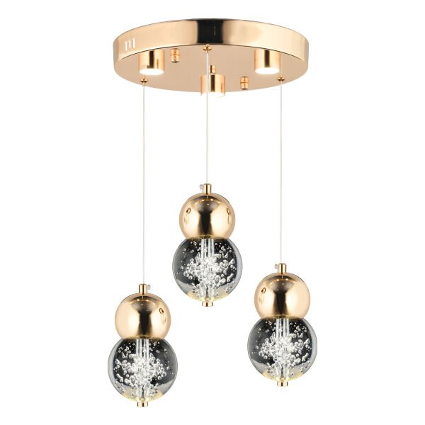 Sasha 3'lü Yuvarlak 3 Renkli 48 Watt Gold Kristal Ledli Modern Oturma Odası Salon Sarkıt Avize