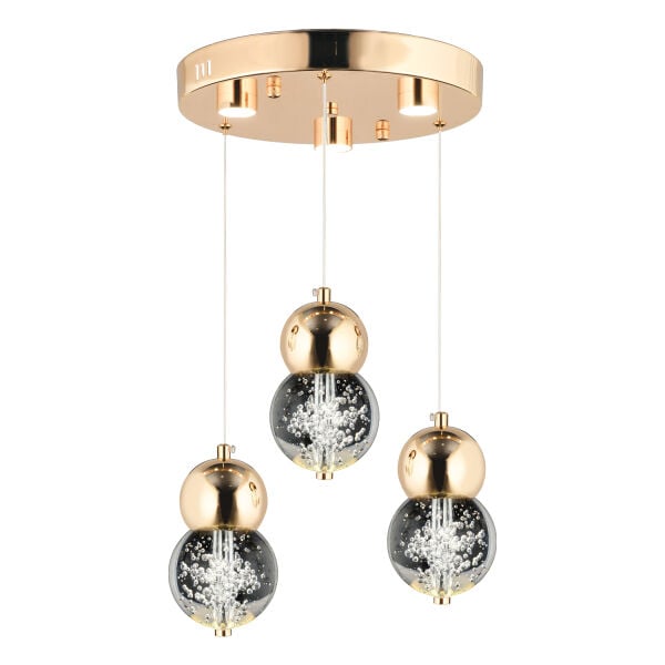 Sasha 3'lü Yuvarlak 3 Renkli 48 Watt Gold Kristal Ledli Modern Oturma Odası Salon Sarkıt Avize