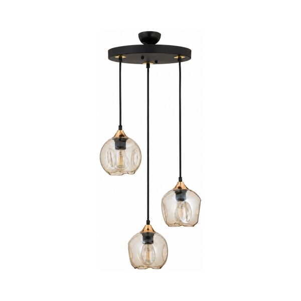 Karya 3Lü Yuvarlak Siyah Gold Modern Sarkıt Genç Odası Yatak odası Retro Salon Avize
