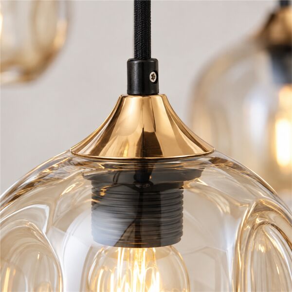 Karya 3Lü Yuvarlak Siyah Gold Modern Sarkıt Genç Odası Yatak odası Retro Salon Avize