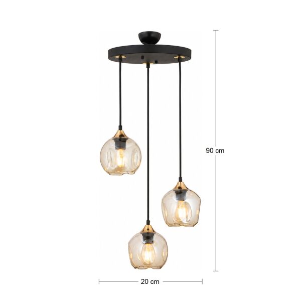 Karya 3Lü Yuvarlak Siyah Gold Modern Sarkıt Genç Odası Yatak odası Retro Salon Avize