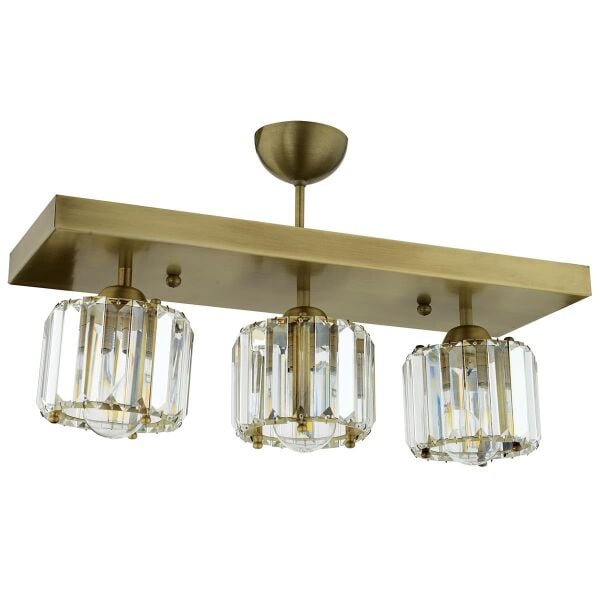Sabrina 3 Lü Sıralı Eskitme Plafonyer Kristalli Taşlı Modern Tasarım Kristal Salon Avize