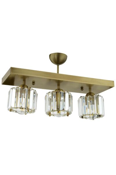 Sabrina 3 Lü Sıralı Eskitme Plafonyer Kristalli Taşlı Modern Tasarım Kristal Salon Avize