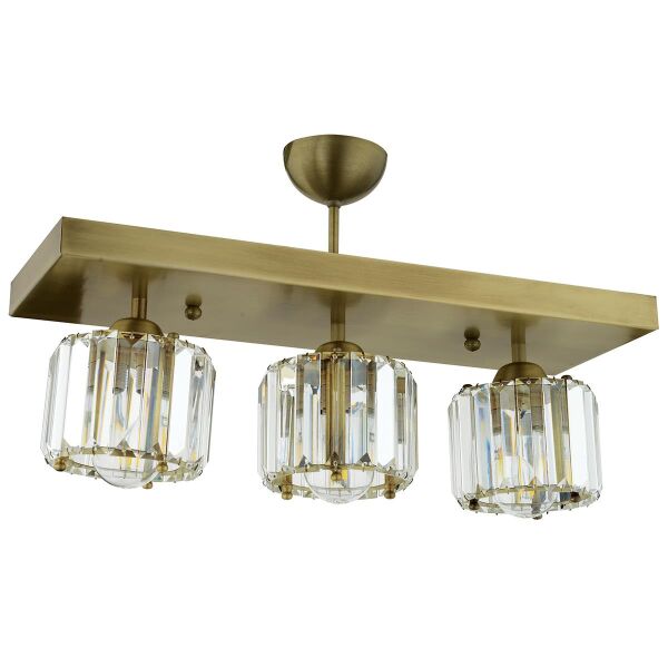 Sabrina 3 Lü Sıralı Eskitme Plafonyer Kristalli Taşlı Modern Tasarım Kristal Salon Avize