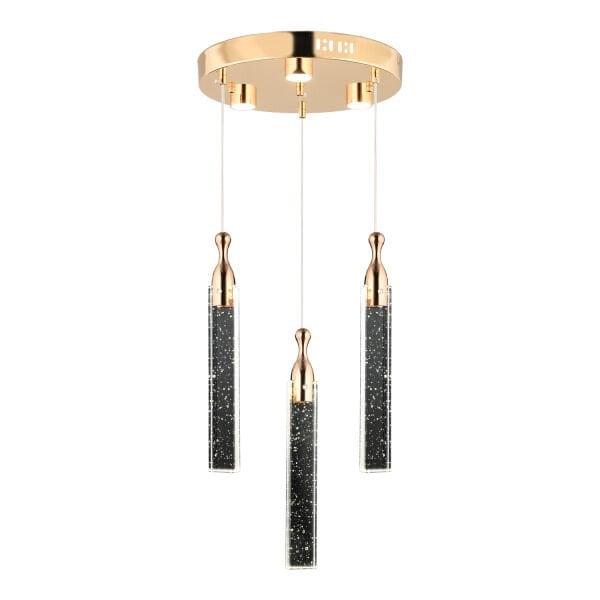 Klaus 3'lü Yuvarlak 3 Renkli 48 Watt Gold Kristal Ledli Modern Oturma Odası Salon Sarkıt Avize