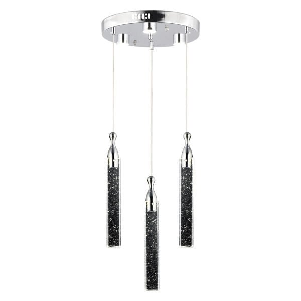 Klaus 3'lü Yuvarlak 3 Renkli 48 Watt Krom Kristal Ledli Modern Oturma Odası Salon Sarkıt Avize