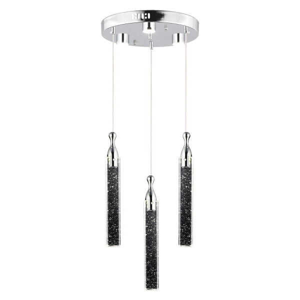 Klaus 3'lü Yuvarlak 3 Renkli 48 Watt Krom Kristal Ledli Modern Oturma Odası Salon Sarkıt Avize