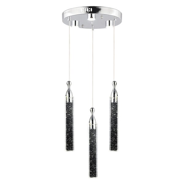 Klaus 3'lü Yuvarlak 3 Renkli 48 Watt Krom Kristal Ledli Modern Oturma Odası Salon Sarkıt Avize