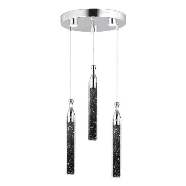 Klaus 3'lü Yuvarlak 3 Renkli 48 Watt Krom Kristal Ledli Modern Oturma Odası Salon Sarkıt Avize