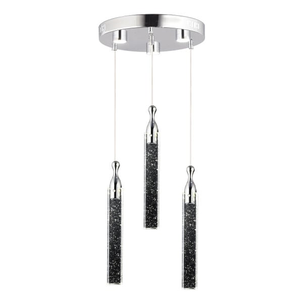 Klaus 3'lü Yuvarlak 3 Renkli 48 Watt Krom Kristal Ledli Modern Oturma Odası Salon Sarkıt Avize