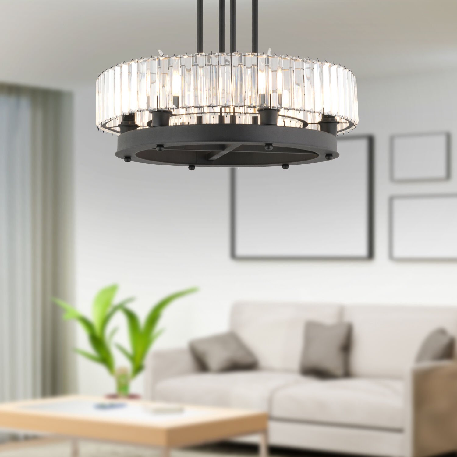 Azalea 6lı Siyah Kristalli Taşlı Modern Tasarım Kristal Büyük Salon Avize