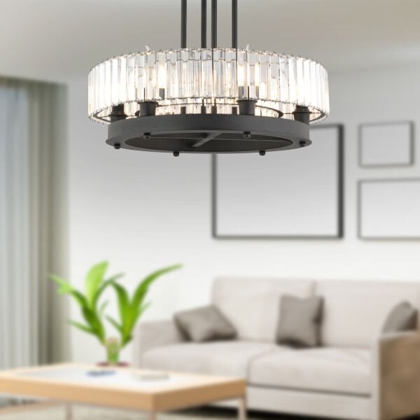 Azalea 6lı Siyah Kristalli Taşlı Modern Tasarım Kristal Büyük Salon Avize