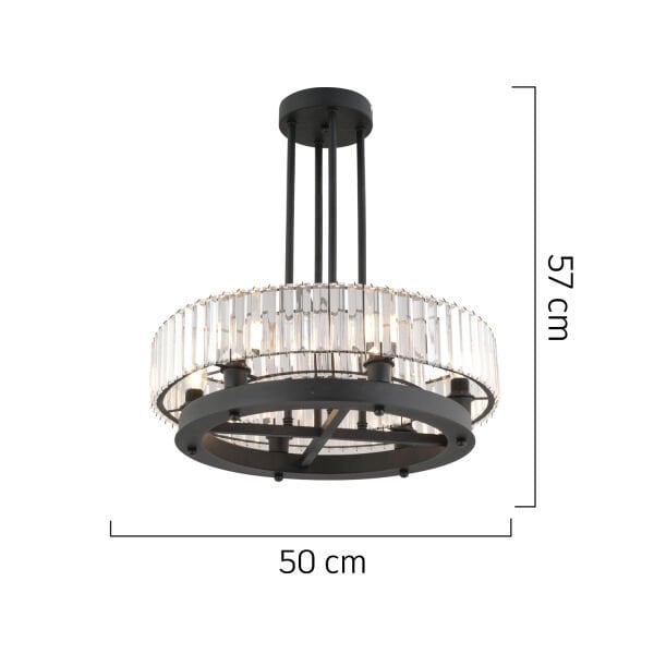 Azalea 6lı Siyah Kristalli Taşlı Modern Tasarım Kristal Büyük Salon Avize