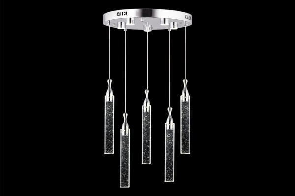 Klaus 5'li Yuvarlak Krom Kristal Ledli Modern Oturma Odası Salon Sarkıt Avize