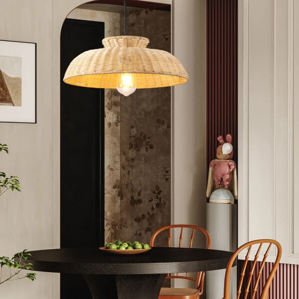 Enrico Tekli Rattan Modern Tasarım Oturma Odası Avize