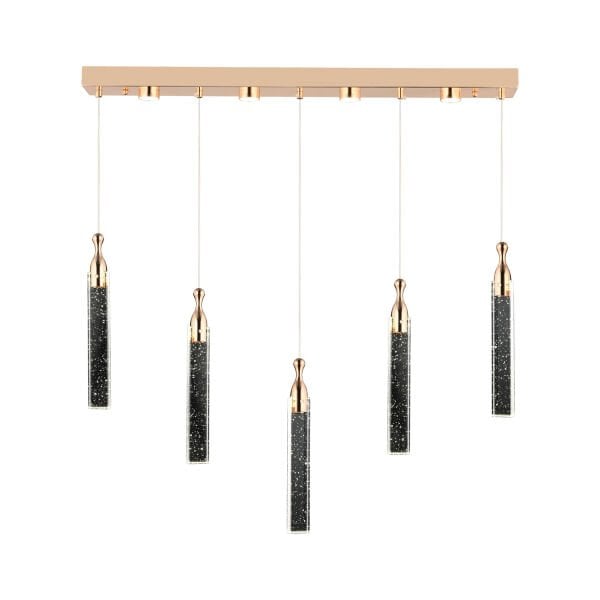 Klaus 5'li Sıralı 3 Renkli 75 Watt Gold Kristal Ledli Modern Oturma Odası Salon Sarkıt Avize