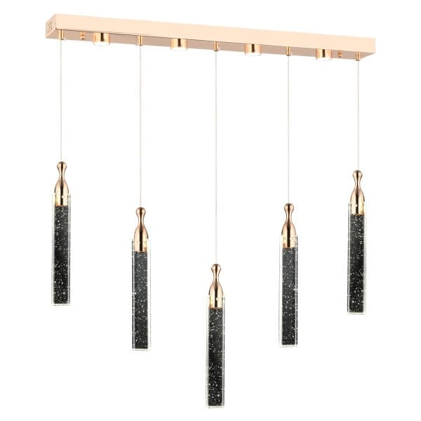 Klaus 5'li Sıralı 3 Renkli 75 Watt Gold Kristal Ledli Modern Oturma Odası Salon Sarkıt Avize