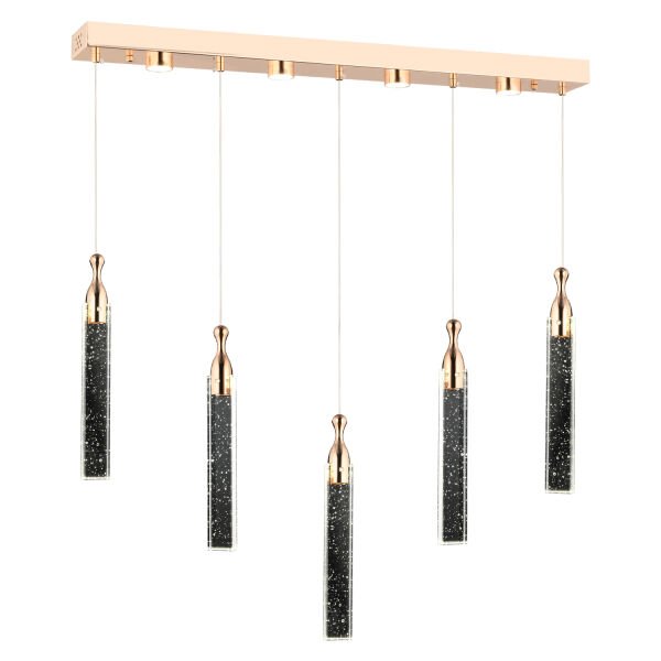 Klaus 5'li Sıralı 3 Renkli 75 Watt Gold Kristal Ledli Modern Oturma Odası Salon Sarkıt Avize