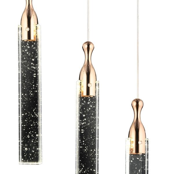 Klaus 5'li Sıralı 3 Renkli 75 Watt Gold Kristal Ledli Modern Oturma Odası Salon Sarkıt Avize