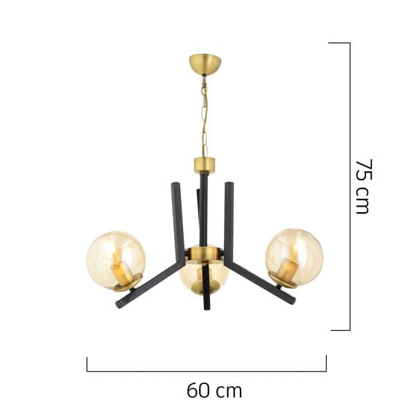 Mikel 3 Lü Siyah Eskitme Modern Yatak Odası Mutfak Oturma Odası Retro Salon Avize