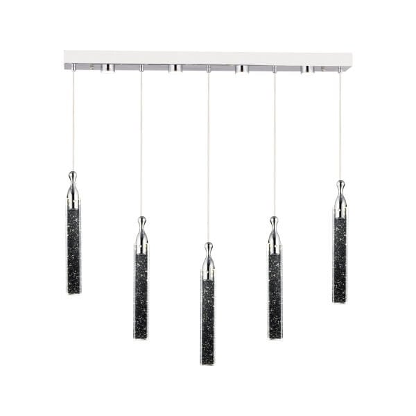 Klaus 5'li Sıralı 3 Renkli 75 Watt Krom Kristal Ledli Modern Oturma Odası Salon Sarkıt Avize