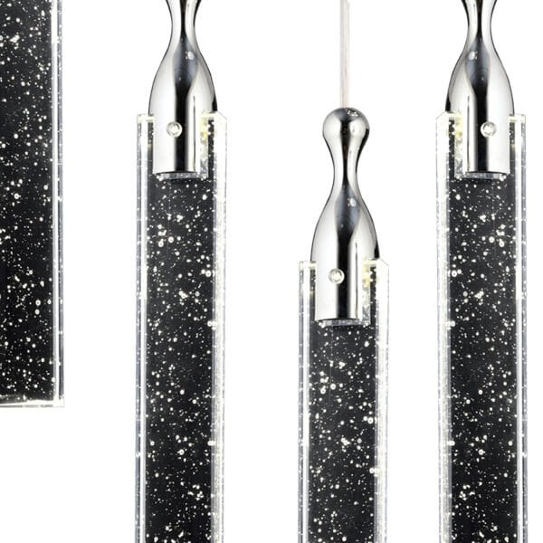 Klaus 5'li Sıralı 3 Renkli 75 Watt Krom Kristal Ledli Modern Oturma Odası Salon Sarkıt Avize