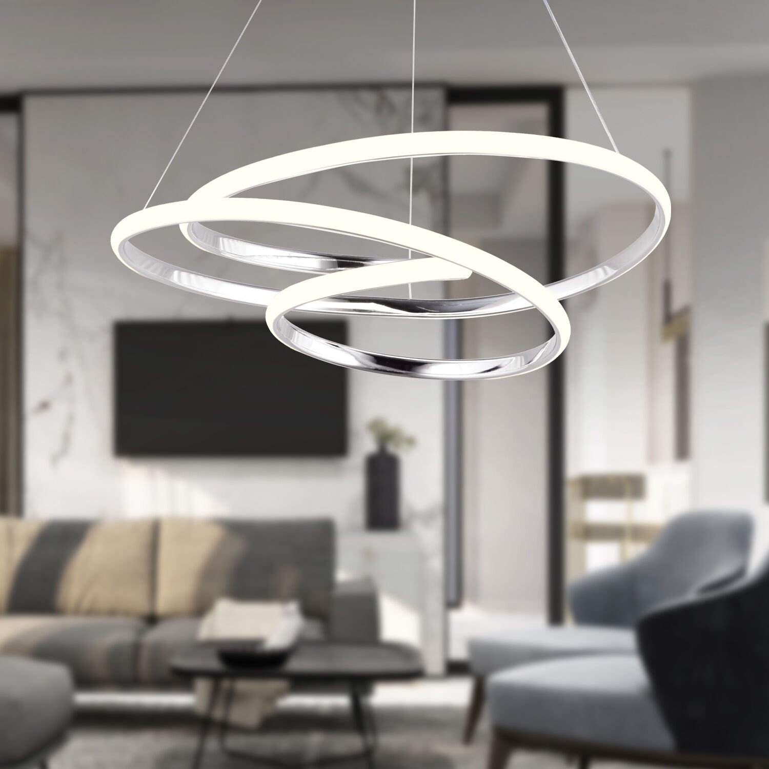 Valter Krom 3 Renkli 75 Watt Kristal Ledli Modern Oturma Odası Salon Sarkıt Avize