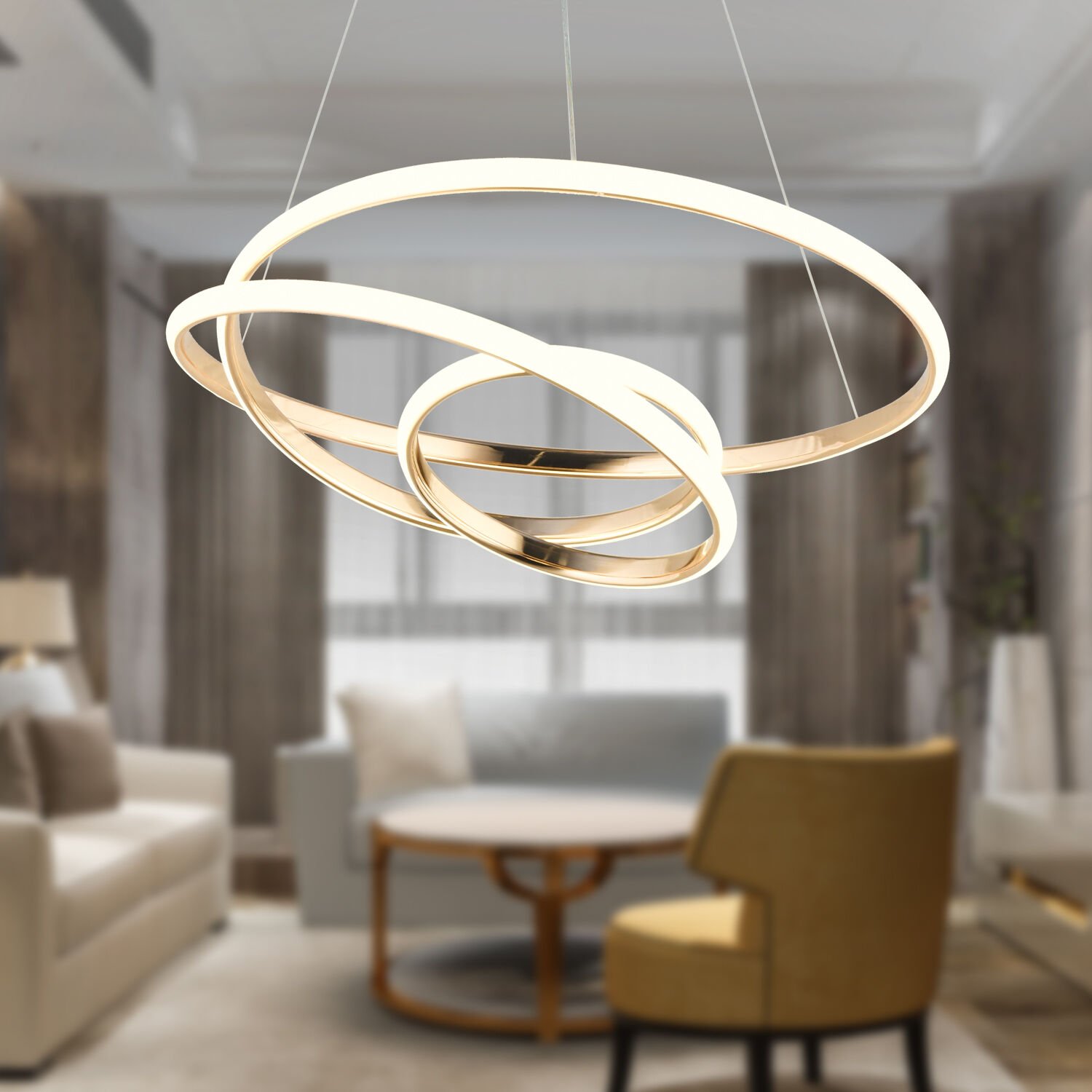 Valter Gold 3 Renkli 75 Watt Kristal Ledli Modern Oturma Odası Salon Sarkıt Avize