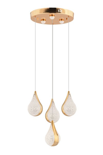 Biana 4'lü Yuvarlak Gold Damla Başlıklı Modern Salon Led Avize