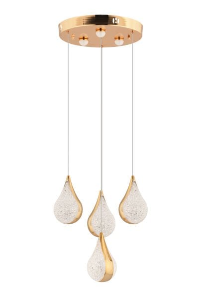 Biana 4'lü Yuvarlak Gold Damla Başlıklı Modern Salon Led Avize