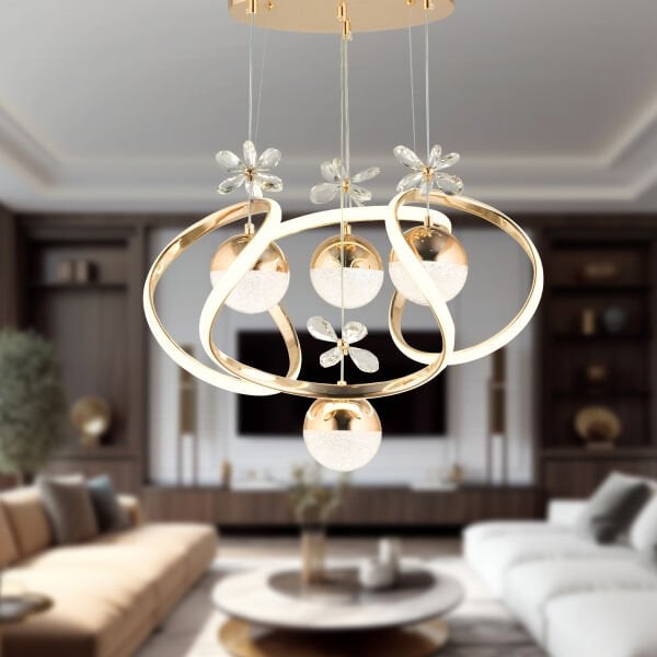 Jonas Gold 3 Renkli 103 Watt Kristal Ledli Modern Oturma Odası Salon Sarkıt Avize