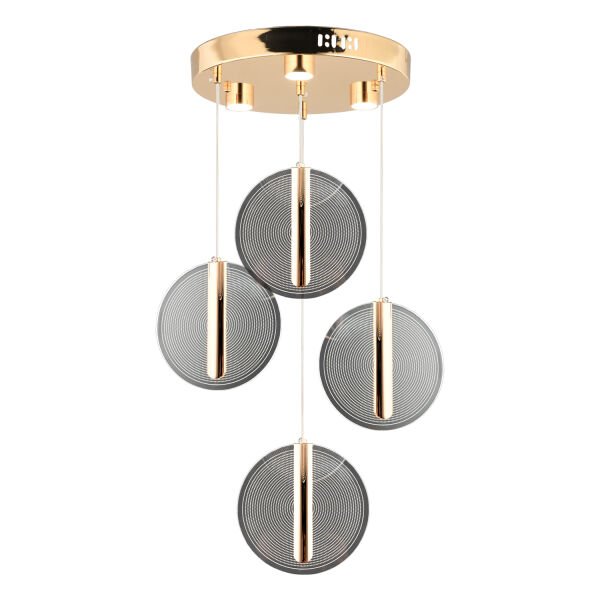 Dustin 4'lü Yuvarlak 3 Renk 52 Watt Gold Kristal Ledli Modern Oturma Odası Salon Sarkıt Avize