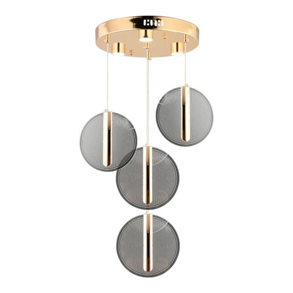 Dustin 4'lü Yuvarlak 3 Renk 52 Watt Gold Kristal Ledli Modern Oturma Odası Salon Sarkıt Avize