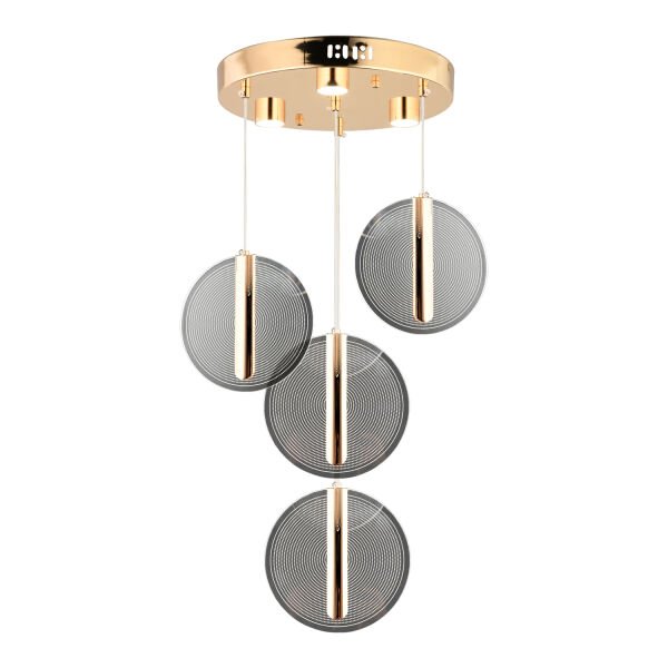 Dustin 4'lü Yuvarlak 3 Renk 52 Watt Gold Kristal Ledli Modern Oturma Odası Salon Sarkıt Avize