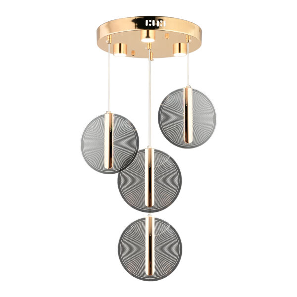 Dustin 4'lü Yuvarlak 3 Renk 52 Watt Gold Kristal Ledli Modern Oturma Odası Salon Sarkıt Avize