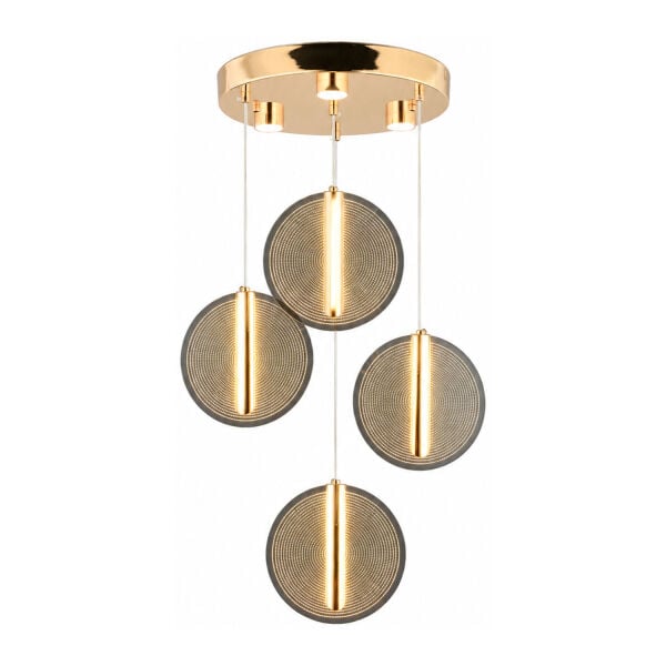Dustin 4'lü Yuvarlak 3 Renk 52 Watt Gold Kristal Ledli Modern Oturma Odası Salon Sarkıt Avize