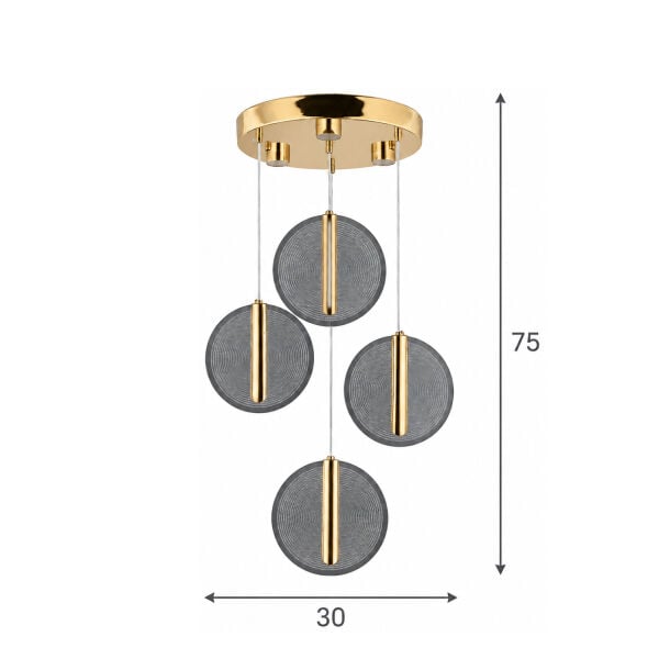Dustin 4'lü Yuvarlak 3 Renk 52 Watt Gold Kristal Ledli Modern Oturma Odası Salon Sarkıt Avize