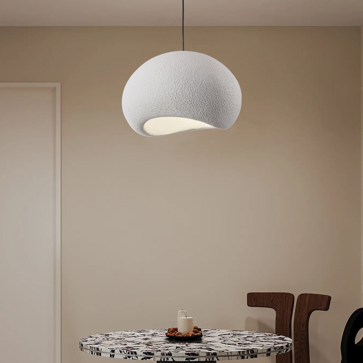 Tretan Tekli Beyaz Beton Modern Sarkıt Oturma Odası Salon Sarkıt Avize