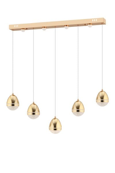 Amaya 5'li Sıralı Gold Damla Başlıklı Modern Salon Led Avize