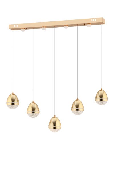 Amaya 5'li Sıralı Gold Damla Başlıklı Modern Salon Led Avize