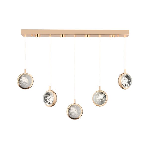 Eldon 5'li Sıralı 3 Renk 75 Watt Gold Kristal Ledli Modern Oturma Odası Salon Sarkıt Avize