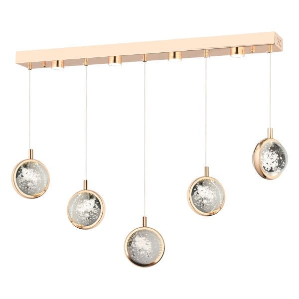 Eldon 5'li Sıralı 3 Renk 75 Watt Gold Kristal Ledli Modern Oturma Odası Salon Sarkıt Avize