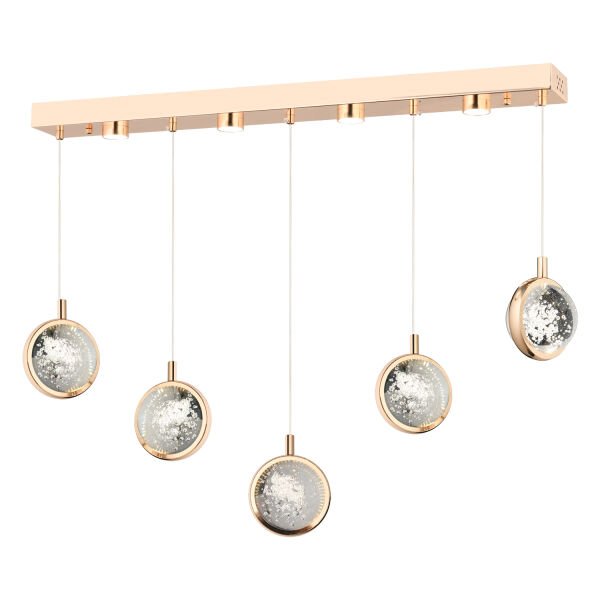Eldon 5'li Sıralı 3 Renk 75 Watt Gold Kristal Ledli Modern Oturma Odası Salon Sarkıt Avize