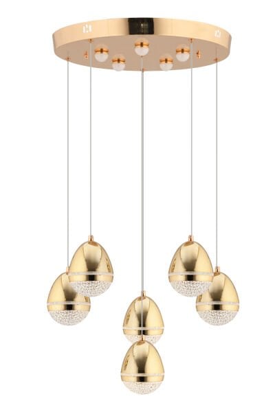 Amaya 6'lı Yuvarlak Gold Damla Başlıklı Modern Salon Led Avize