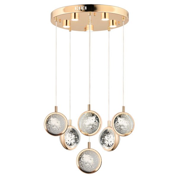 Eldon 6'lı Yuvarlak 3 Renk 88 Watt Gold Kristal Ledli Modern Oturma Odası Salon Sarkıt Avize